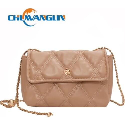 Chuwanglin Trendy Small Shoulder Bag Fashion Chain Solid Color Single Plaid Square Crossbody Messenger Bag 8131045