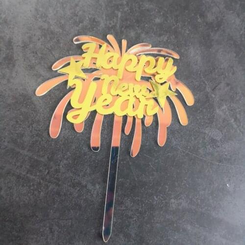 Happy Fireworks Baking Cake Topper Christmas New Year Cake Decoration Supplies New Year Cake Topper Golden Happy Family