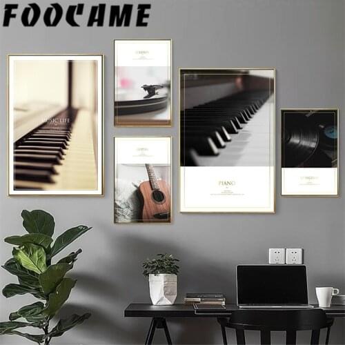 Guitar Vinyl Records Piano Music Nordic Canvas Print Vintage Painting Home Decoration Retro Poster Wall Art Living Room Picture