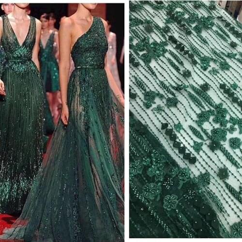 Embroidered Net Fabric with beads With super Quality ZH-59681 African Tulle Lace Fabric For party Dress