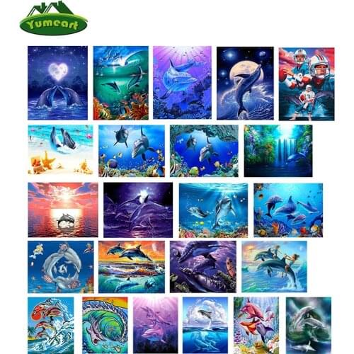 YUMEART Rhinestone Crystal Painting Sea World Home Decor DIY Diamond painting Dolphin 3D Embroidery Cross Stitch Wall Sticker