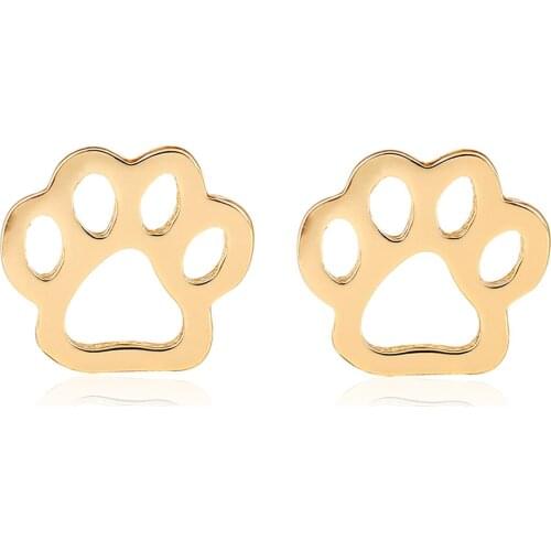 Hollow Cute Pet Ear Stud Earring Shellhard Charming Cat Dog Paw Print Earrings Female Brincos Fashion Jewelry Accessories