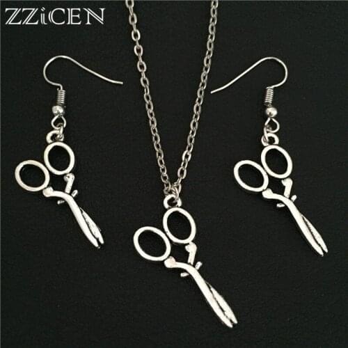 Fashion Popular Antique Barber Tools Scissors Pendant Necklace Drop Earrings for Women Party Gifts Scissor Jewelry Sets