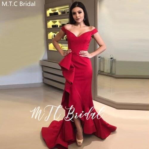 2020 New Design Red Mermaid Long Dress Evening Robe De Soiree V Neck Side Slit Charming Women Party Dresses Customize