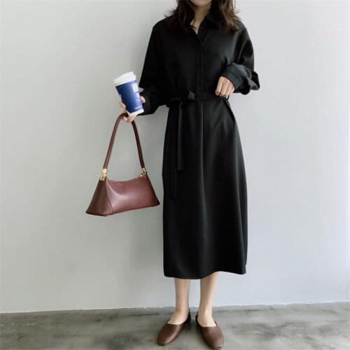 Spring Dress 2020 New Style Chiffon Lapel Vintage Long Shirt Dress Female Straight Casual Loose Dress Lace Up Slim Vestido f2800