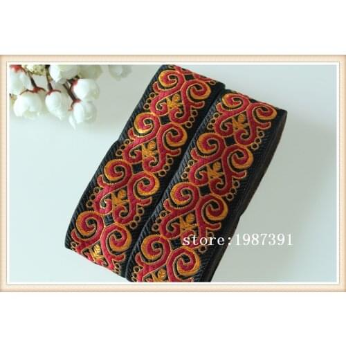 10yards/lots Woven Jacquard Ribbon 5cm black background dark red totem pattern LS-6777
