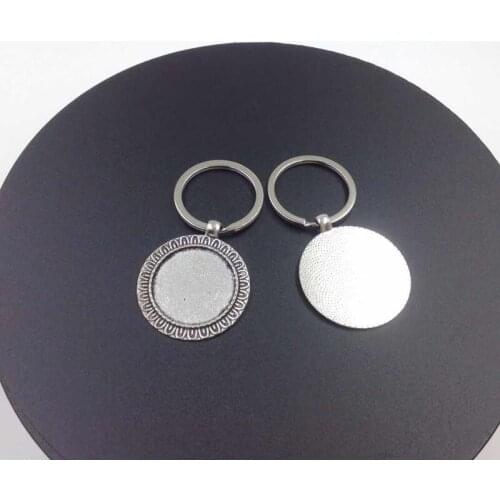 6PCS/Lot Vintage Key Charm 28mm Diameter Inside Round Cabochon Setting DIY Blank Cabochon Handmade Key Ring