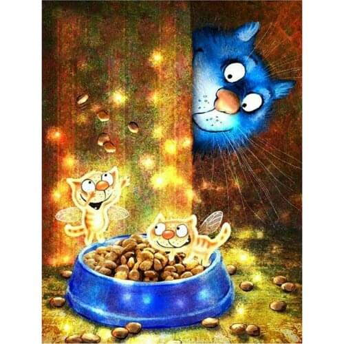 2021 New 5D DIY Full Round Diamond Painting Cartoon Cat Cross Stitch 3D Embroidery Rhinestone Mosaic Home Decor Gift Y1530