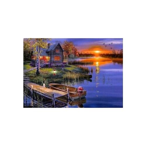 Diamond mosaic needlework cross stitch Embroidery with diamonds Painting by numbers Wall decor art Pictures Sunset lake Y515