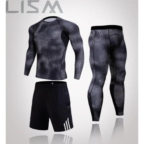 Running 3-Piece Set Mens Training Sportswear Suit Gym Fitness Compression Sports Suit Running Tight Sportswear Clothes 4XL Men