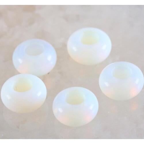 5Pcs Big Hole Beads Natural Stone 14mm Spacer Bead For Jewelry Making Earrings Women Men Ring Gem White Opal Bead K1019