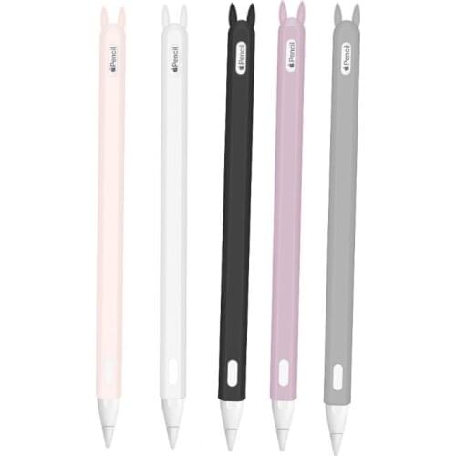 Cute Rabbit Ear Anti-scroll Soft Silicone Protective Sleeve Pouch Case Skin Nib Cover for Apple i-Pad Pro Pencil 2nd