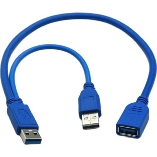 Black USB 3.0 Y type cable two USB 3.0 A Male to USB Female Y cable for external Hard Disk with extra power 30cm 50cm