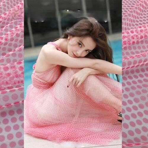 145cm*100cm designer fabric brand pink wavelet dot mesh fabric clothing skirt diy fabric Sewing fabric skirt pants fabric