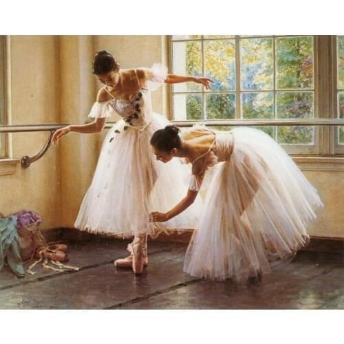 Two Ballerina in dance practice Painting on Canvas Wall Art Picture for Living Room Home Decoration UnFramed