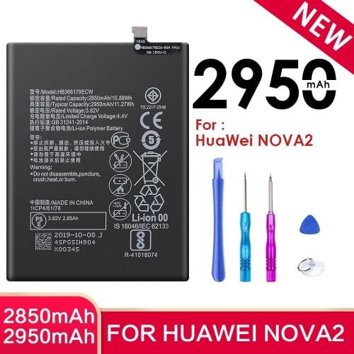 HB366179ECW Battery For Huawei Nova 2 Nova2 Mobile Phone Batteries Replacement Bateria 2950mAh High Capacity With Free Tools