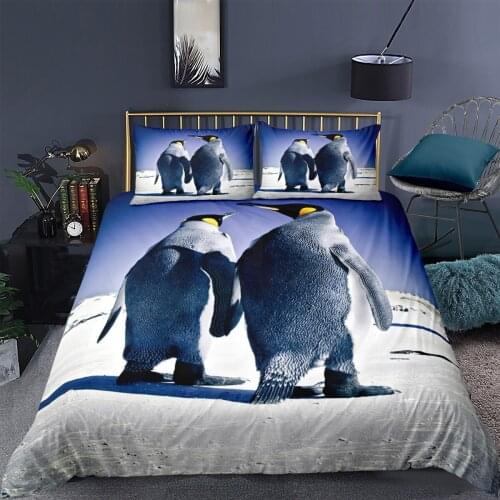 Penguin Pattern Printed Bedding Set Animal Style Duvet Cover 200x200 Pillowcase Soft Quilt Cover Single Twin Double Queen King
