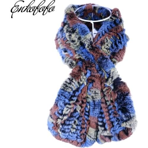 Hot Sale Women Fashion Winter Real Fur Scarves Handmade Coloful Genuine Rex Rabbit Fur Scarf Wrap Solid Natural Fur Shawls