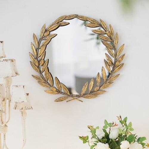 Metal Olive Leaf Branch Twine Wall Hanging Decor Mirror Living Room Bedroom Wall Mirror Carving Frame Retro Home Decor For Gift