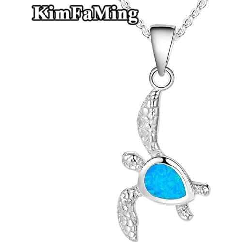 Cute Casual Sterling Silver Turtle Pendant Necklaces with Opal for Women/Men Lovely Animal Tortoise Jewellery OPP035