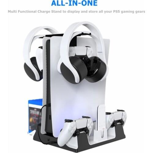 Multi-Function Charger Base Game Disc Storage Cooling Fan For PS5 Handle Base Vertical Cooling Stand