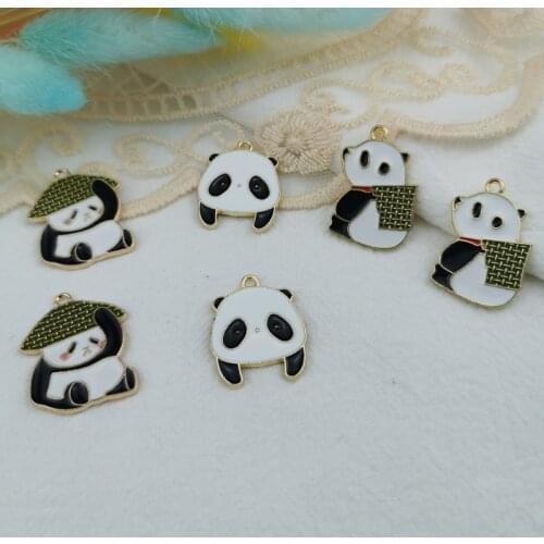 MuhNa 10pcs Cute Pandas Enamel Charm Panda With Bamboo Basket Metal Earrings Pendants DIY Jewelry Making Charms Phone Case Patch