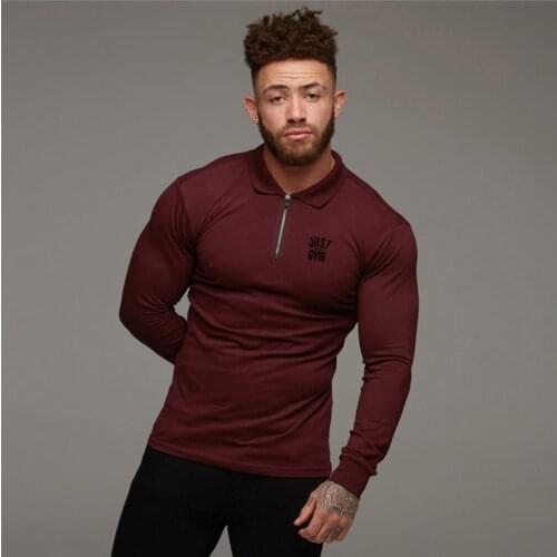 Just Gym Brand Bodybuilding Polo Shirts Men Slim Fit Long Sleeve Polo homme Fitness quick dry Autumn Turn Collar Polo T shirt