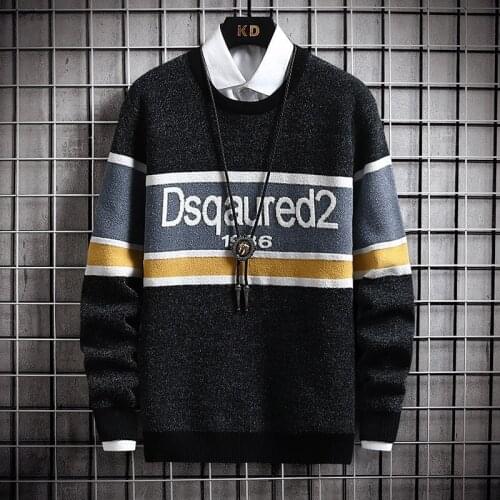 2021 autumn and winter new mens knitted sweater fashion casual jacquard round neck pullover sweater trend