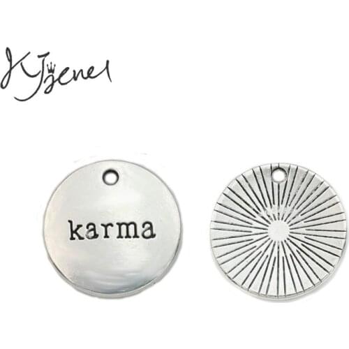 JAKONGO Karma Charms Antique Silver Plated Pendants for Jewelry Making Accessories Craft Handmade DIY 20mm