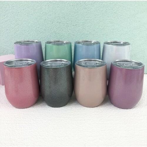 Popular 12oz Glitter Wine Tumbler With Seal Lids Egg Mug Cups Stainless Steel Vacuum Thermos Double Wall Beer Tumbler