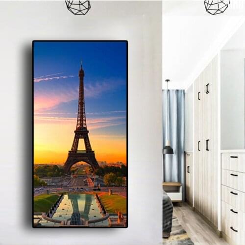Watercolor Paris Eiffel Tower Sunset Landscape Scandinavian Posters and Prints Cityscape Canvas Art Wall Picture for Living Room