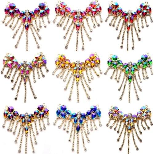 1PCS/lot 110mm Colorful Sew On Rhinestones Applique With Gold Base Applique стразы Glitter Rhinestone Wedding Dress B3870