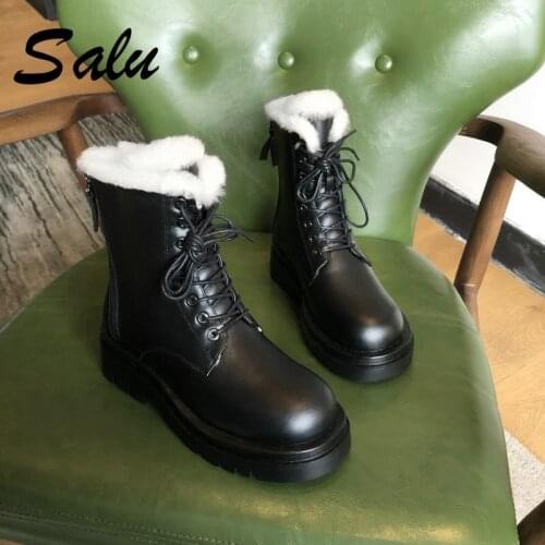 Salu Womens Winter Shoe Boots 2020 New Genuine Leather Ladies Short Boots Wool Warm Non-slip Student Womens Ankle Boots