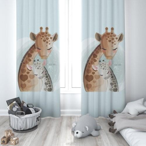 Curtains Children 3D Printed Decorative Items Home Childrens Room Water Green Giraffe Model 189