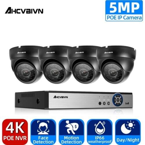 H.265 4K Face Human Detection POE NVR CCTV Security System 5MP HD IP66 waterproof IP Camera Surveillance Kit Remote Access Set