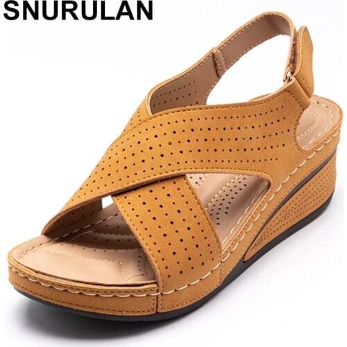 SNURULAN Womens Sandals For Mama 2021Trend Sandals New Wedge Bottom Thick Hollow Out Mother Lady Shoes Large Size 41 High Heel