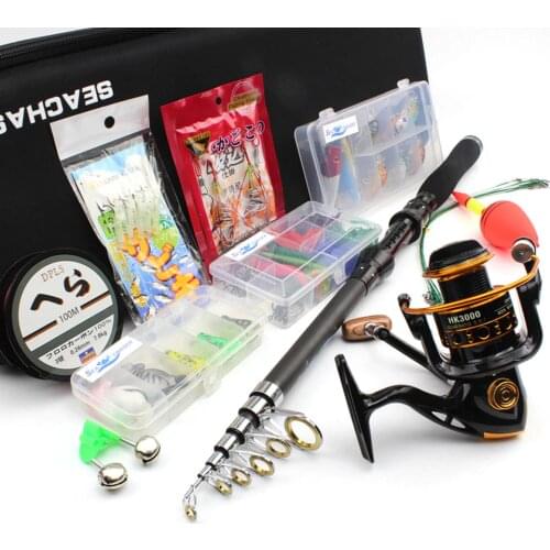 1.8m-3.0m Spinning Rod and Spinning Reels Portable Bag Set carbon rod Travel Fishing Tackle contain Line Lures Hooks Free gift