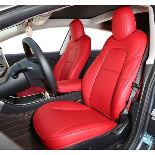 Tesla Model Y Custom Fit Car Seat Cover Accessories Specific For Model 3 Full Covered High Quality Leather 5 Seats Cushion Red