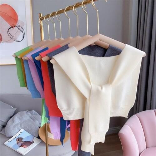 Spring Autumn Winter Women Shawl Fake Two Scarf Knitted Solid Office Keep Warm Cloak Coat Wool Pashmina P000