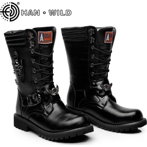 High Quality Men High Boots Metal Buckle Punk Motorcycle Boots Military Tactical Army Boots Men botas Leather Shoes Men Shoes
