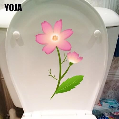 YOJA 13.9*23.2CM Pink Daisy Cartoon Wall Sticker Home Bedroom Bathroom Toilet Seat Decoration T1-0532