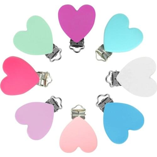 Sutoyuen 10 pcs Silicone Heart Pacifier Clip BPA-Free Silicone Dummy Baby Pacifier Teether Chain Holder Nusing Toy DIY Accessory