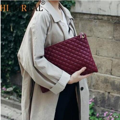 HIGHREAL Diamond Lattice Women Day Clutch Bag PU Leather Women Clutches Ladies Hand Bags Envelope Bag Luxury Party Evening Bags