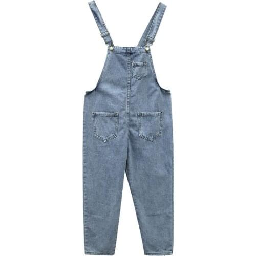 Womens Denim Overalls 2019 New Korean Version Leisure Of The Loose Sling Nine Pants Spring Autumn Harem Jeans Student Pant A71