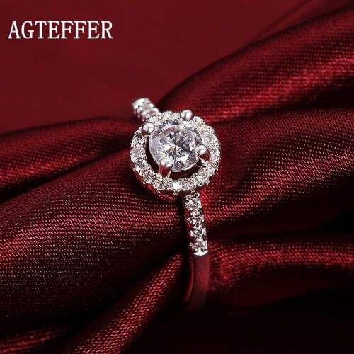 AGTEFFER 925 Sterling Silver Crystal AAA Zircon Ring For Women Fashion Wedding Engagement Party Charm Jewelry