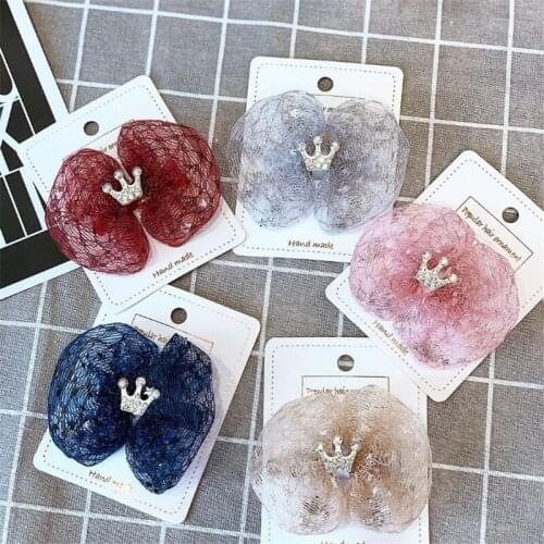 10pcs/lot New Girls Crystal Crown Mesh Hair Accessories Bowknot Bow Ribbon Hair Clips Fashion Princess Hair Accessories