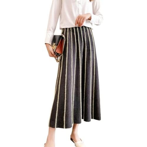 2020 Knitting A-Line High Waist Vintage Striped Women Winter Warm Long Skirt Good Quality Faldas Jupe Femme Saia