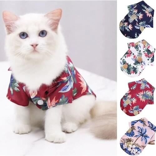 2021 Cool Pets Clothing Cat Spring Summer Beach Shirts Hawaiian style XS-XXL Fashion Floral Shirt for 1-8kg Cats Dogs Coat