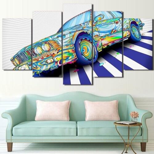 5 Panel Psychedelic Car HD Wall Art Prints Modern Canvas Modular Frame Pictures Home Decoration Living Room Poster Painting