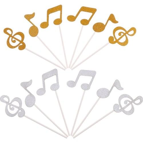 6 Pcs Cake Toppers Glitter Music Note Paper Banner Party Wedding Decor